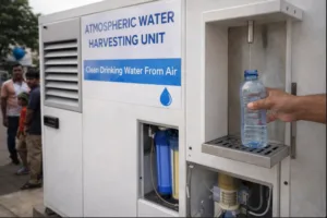real atmospheric water harvesting unit producing drinking water