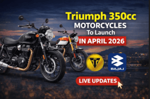 Triumph 350cc motorcycle launching in April 2026 featuring modern retro design, advanced engine specs and premium styling for Indian market
