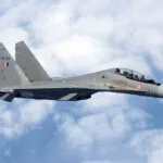 Indian Air Force Sukhoi Su-30MKI fighter jet flying in the sky